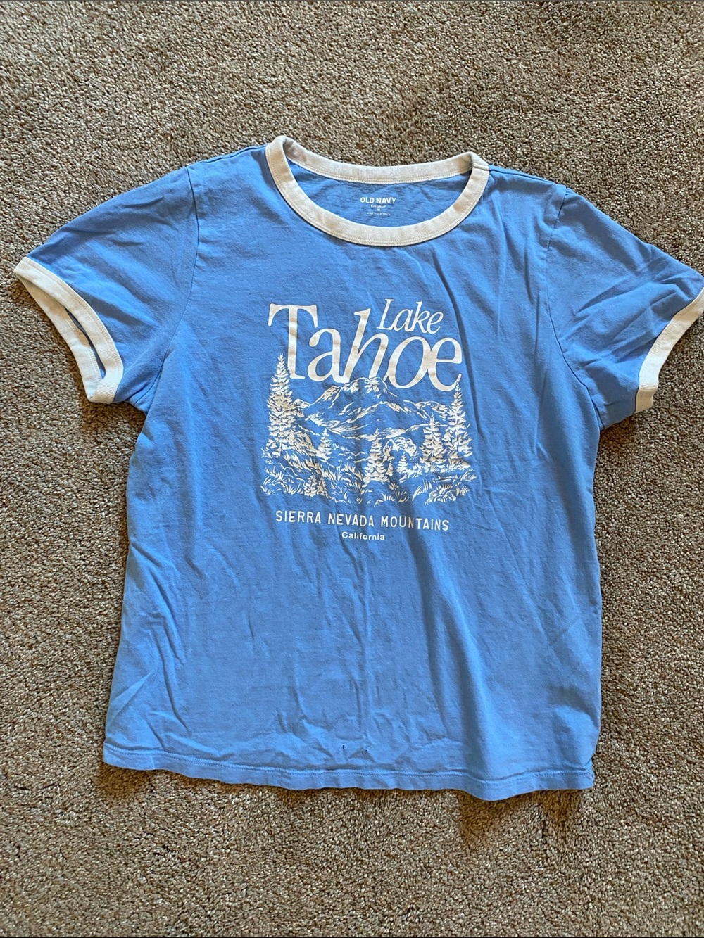 Old Navy Blue & White Lake Tahoe Graphic Ringer Tee